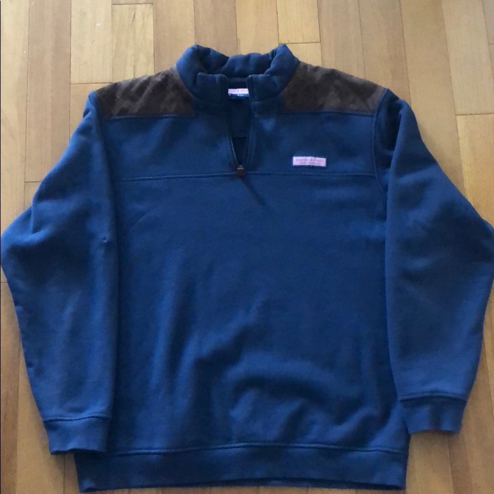 Men’s Vineyard Vines Navy/Brown Suede Pullover
